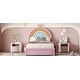 preview thumbnail 17 of 20, Full Size Velvet Platform Bed with Colorful Rainbow Headboard and 2 Storage Drawers, Upholstered Princess-Style Frame