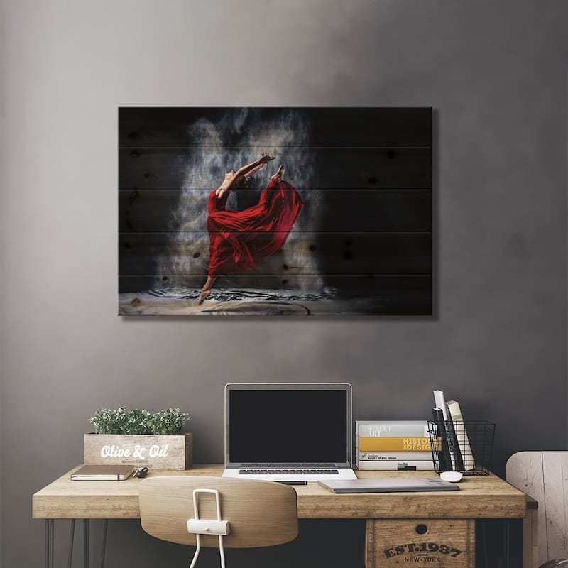 Red Dancing Print On Wood by Petr Kleiner - Multi-Color