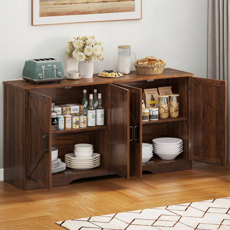 4 Doors Farmhouse Coffee Bar Sideboard Buffet Cabinet with Large Storage