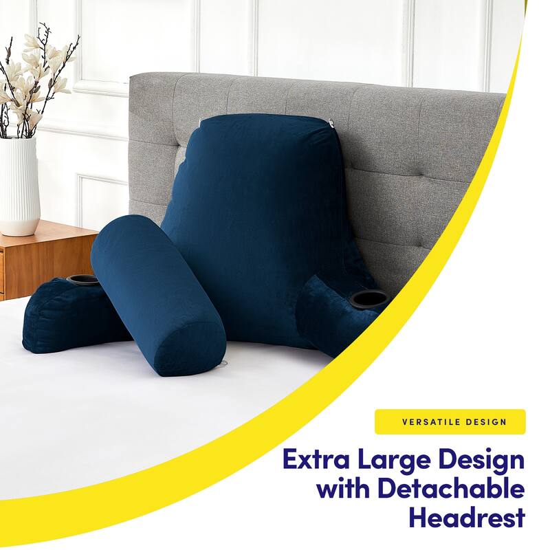Sweet Home Collection Large Oversized Reading and Bed Rest Pillow with Cup Holders
