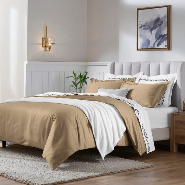 slide 2 of 9, Superior Egyptian Cotton 650 Thread Count Solid Duvet Cover Set Full - Queen - Taupe