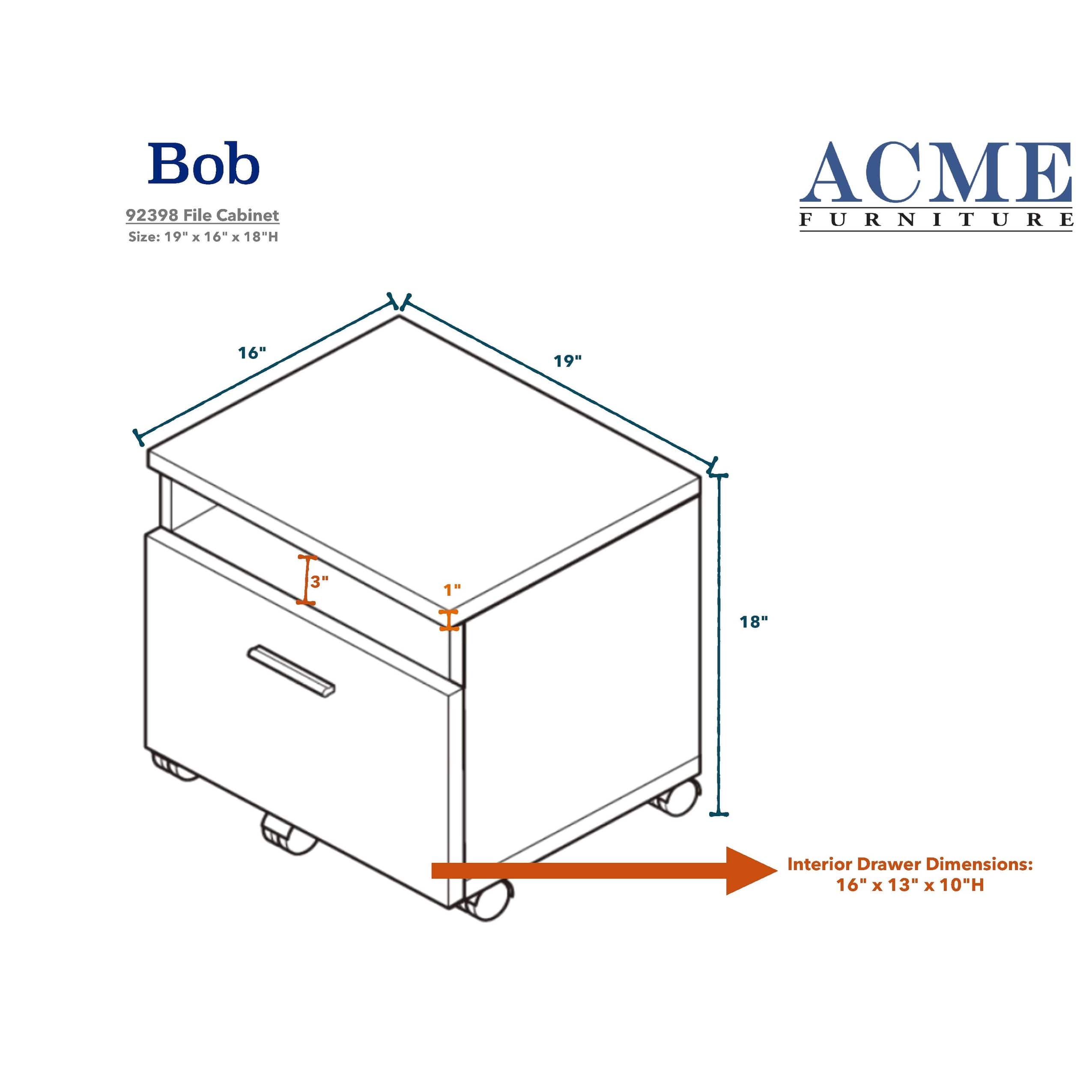 Brown Wooden Filing Under Desk 1 Drawer and Universal Wheels