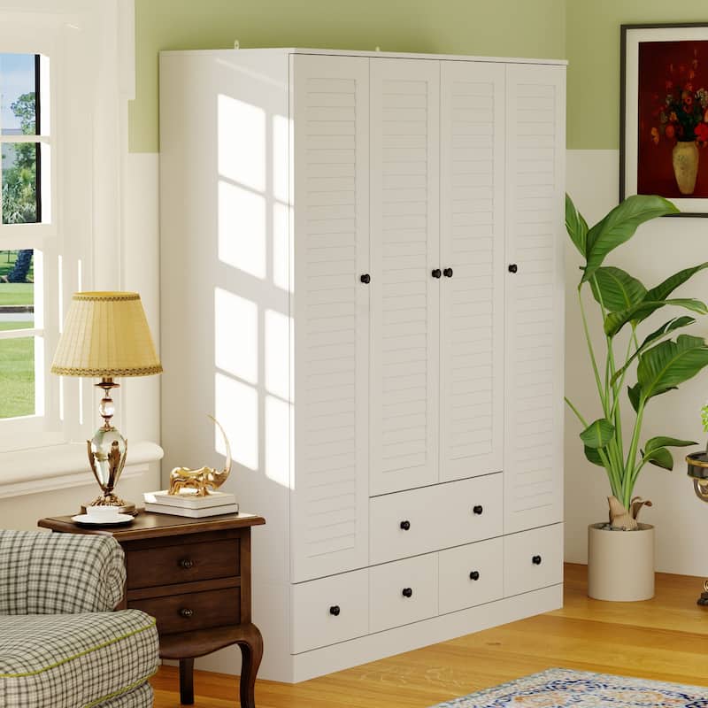 Wardrobe Armoire Closet 59"W Large Freestanding Wardrobe Cabinet White