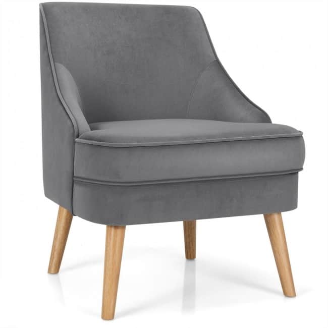 Velvet Upholstered Accent Chair with Rubber Wood Legs - 27" x 25" x 30" (L x W x H)
