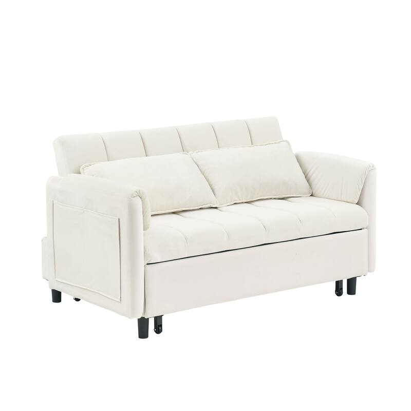 Modern Velvet Sofa, Sofa Pullout Bed, Small Love Seat Casual Sofa With Back, Pillow, Pockets, 3 In 1 Convertible Sleep Sofa Bed