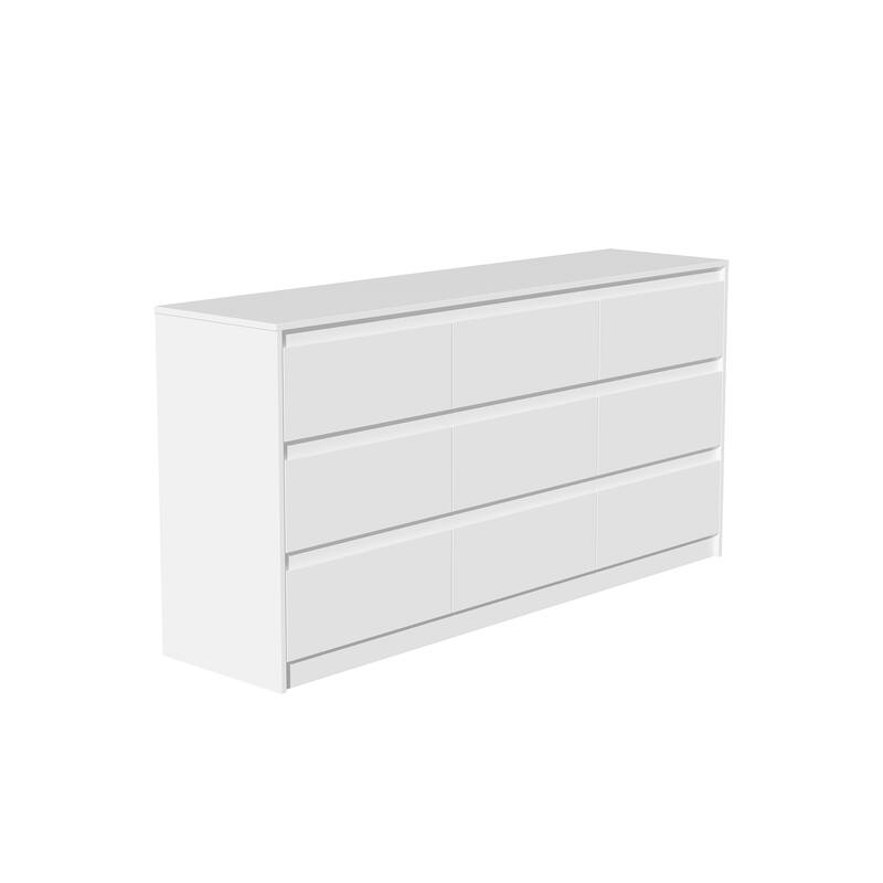 63" Modern 9-Drawer Dresser for Bedroom, Wide White Chest of Drawers, Large Storage Cabinet for Clothes Organization