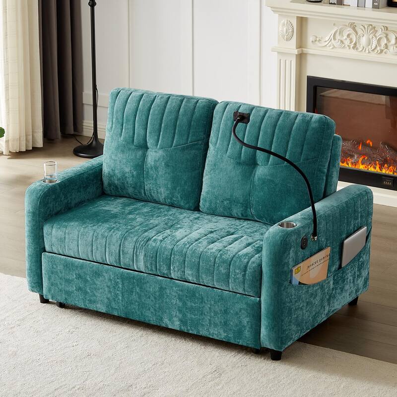 53.9" Modern Loveseat Pull-Out Sofa Bed With Adjustable Backrest