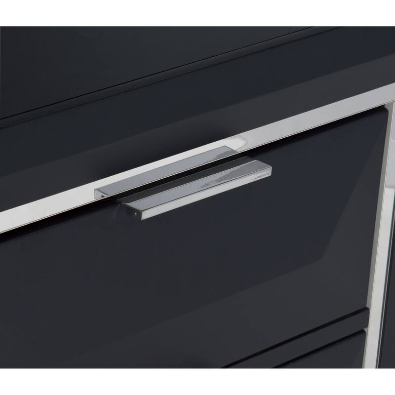 Modern Bedroom Nightstand of Two Drawers Beveled Acrylic Trim Wooden Furniture 1pc, Midnight Blue Finish