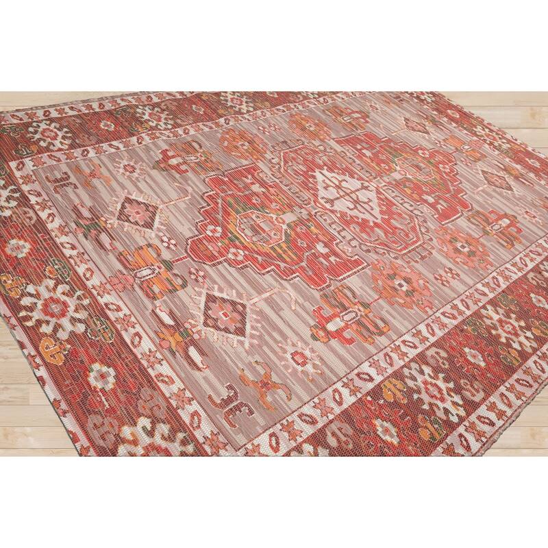 Handmade Beige,Coral Flatweave Polyster Traditional Oriental Area Rug