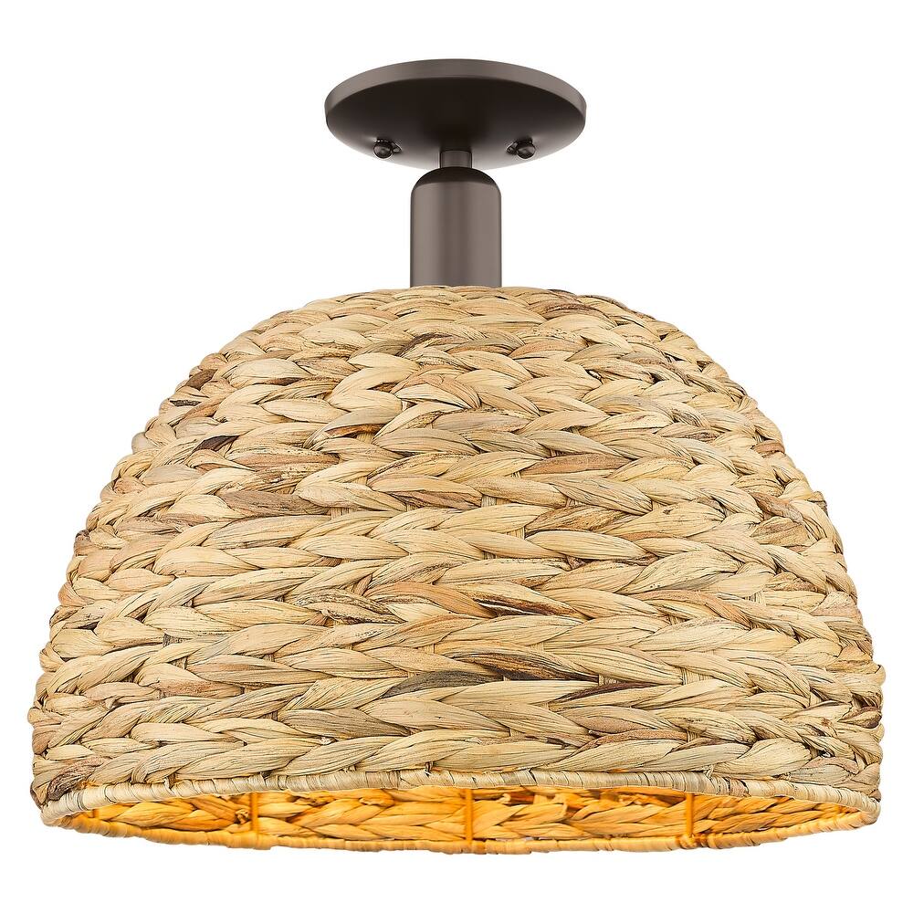 Innovations Lighting Endless Possibilities Arcadia - Woven Rattan - 1 Light 16" Semi-Flush Mount