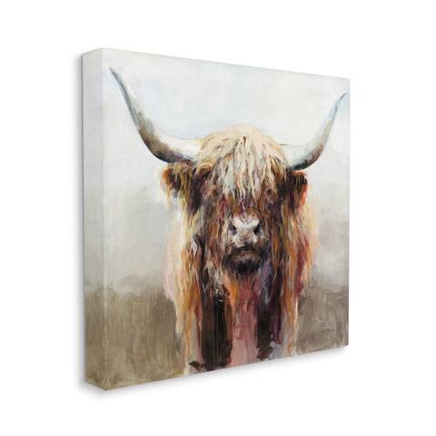 Stupell Industries Abstract Shaggy Cattle Portrait Brown Farm Animal Canvas Wall Art