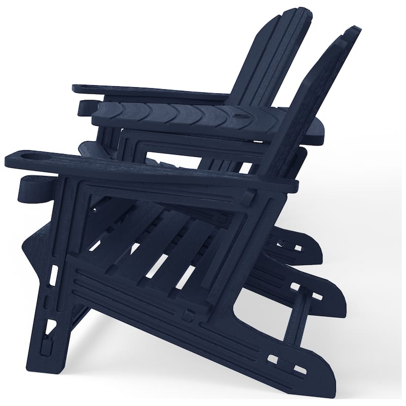 Polytrends Coastline Outdoor Poly Adirondack Chair Set with Connecting Tray & Cup Holder