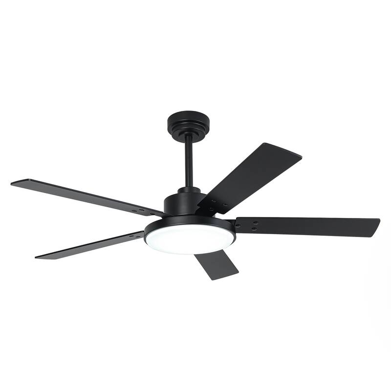 52" Industrial Matte Black 5-Blade Ceiling Fan with Light and Remote, APP Control