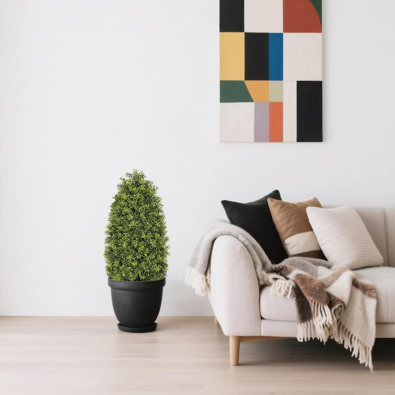 90cm Artificial Boxwood Cone Tree Faux Shrub for Outdoor Planter and Entryway Décor 2pcs/set