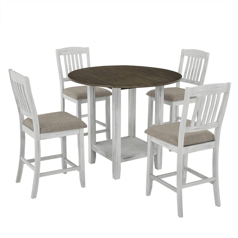 Foldable Drop Leaf Coffee Table Reception Table, Rustic Dining Table & Chairs with Upholstered Seat Chairs