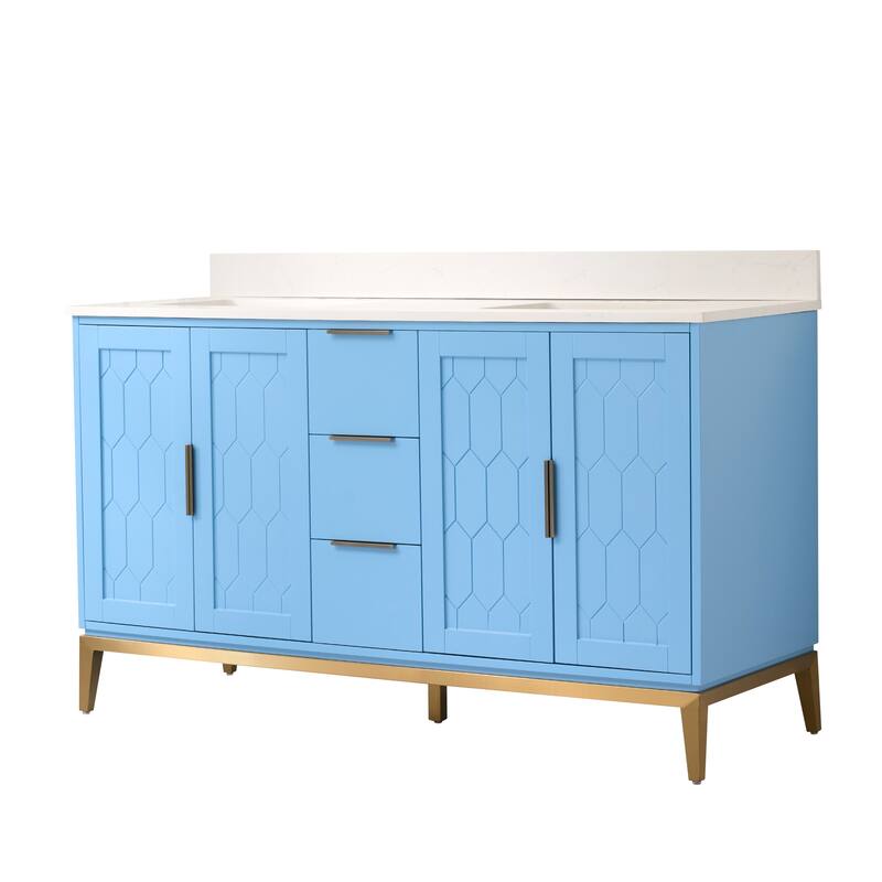 35''H Solid Wood Bath Vanity with Stain-resistant Carrera White Quartz Top and Sink