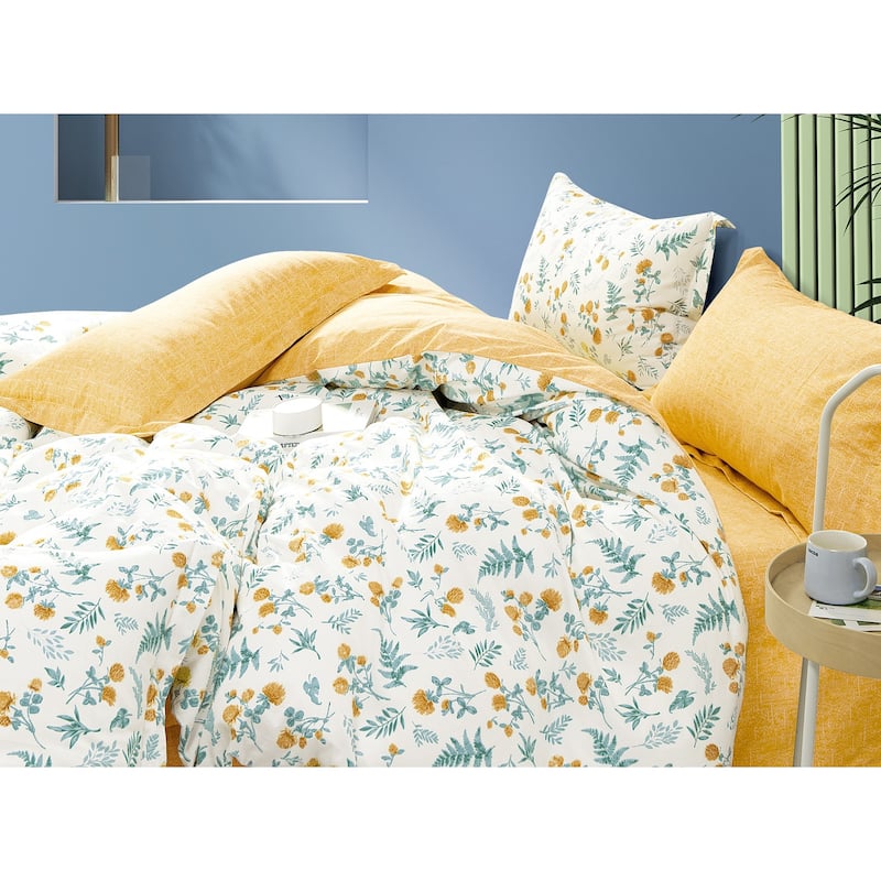 Mea Daisy Blue Yellow 100% Cotton Reversible Comforter Set