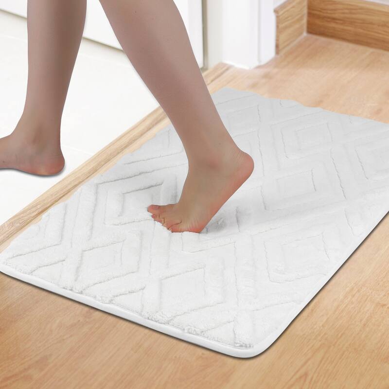 Geometric Pattern Bathroom Mats Soft Absorbent Non-Slip Dry Bath Rugs Home Gifts - Beige - 20" x 32"