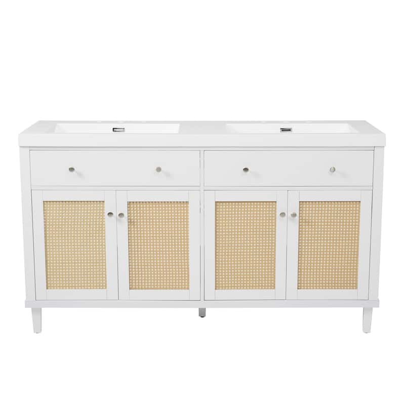 Christopher Knight Home - Bellmere 60" Modern Double Sink Bathroom Vanity with SMC Sink, Soft-Close Storage, and Solid Wood Legs