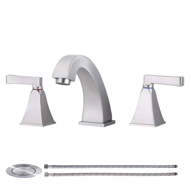 WOWOW 8 in. Widespread Double Handle Bathroom Faucet - Brushed Nickel