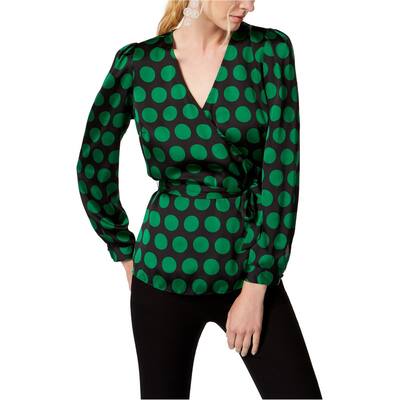I.N.C Womens Dot Print Wrap Blouse