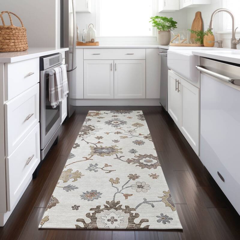 Machine Washable Indoor/ Outdoor Chantille Traditonal Kashan Rug