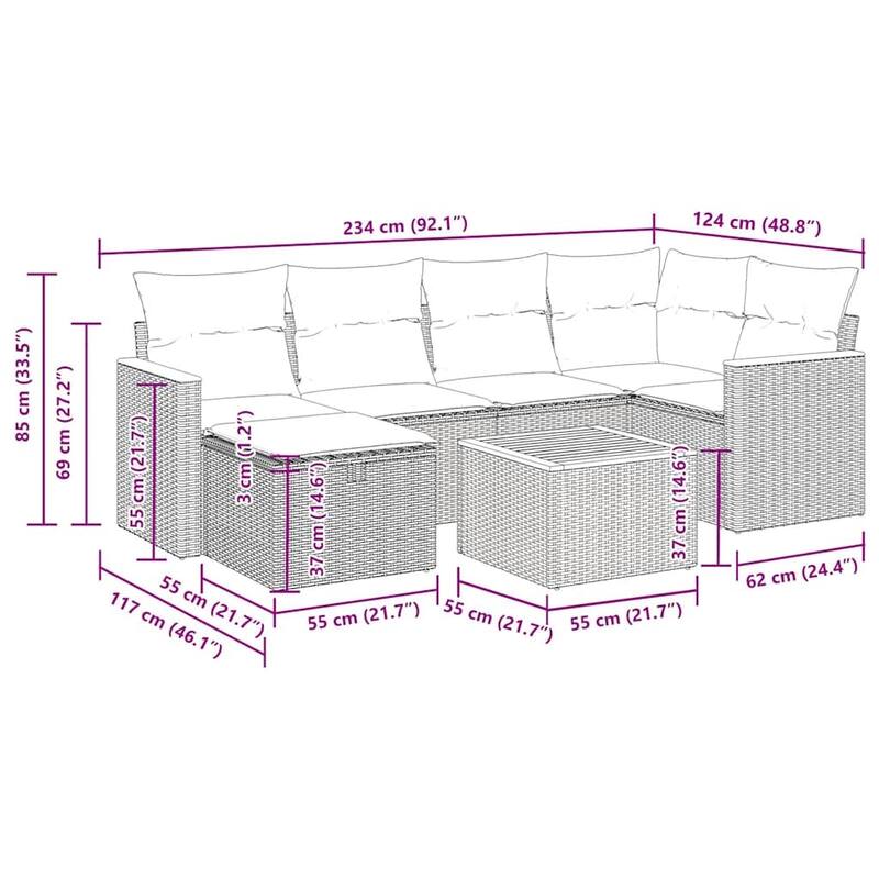 vidaXL Patio Sofa Set with Cushions Outdoor Conversation Furniture Poly Rattan