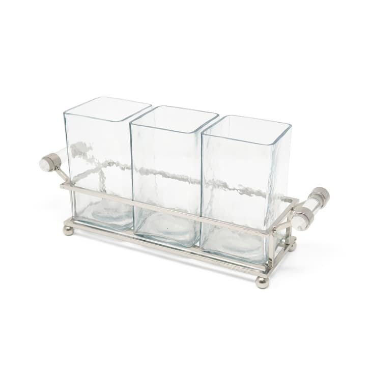 Cutlery Holder with Silver Frame and Cylinder Handles - 12.6"L