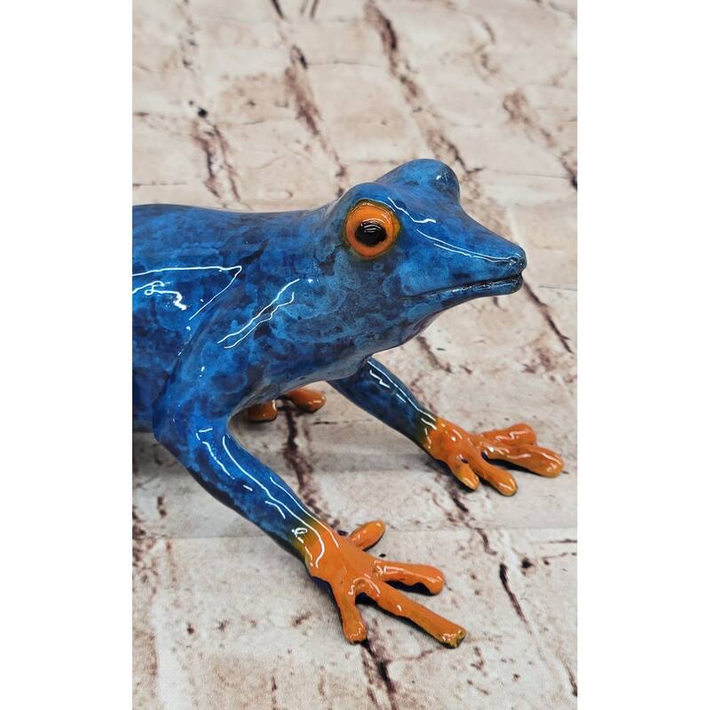 Bronze Metal Blue Orange Poison Dart Tree Frog Sculpture Figurine Handmade Original Art