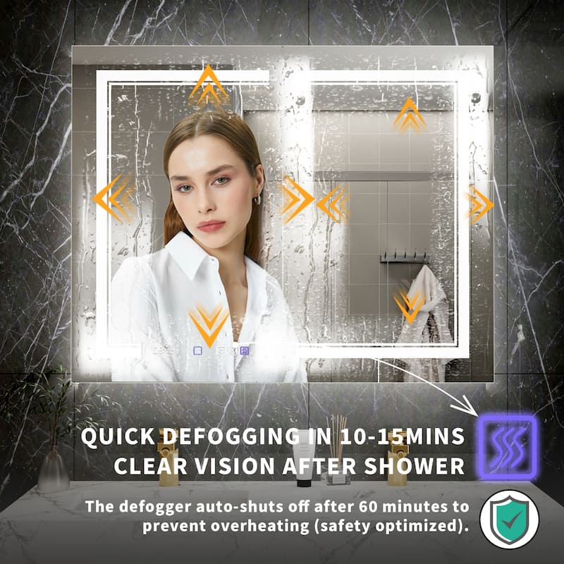 Modland Recessed Smart Mirror Cabinet 24-48x32" with Lights, Anti-Fog, Outlet & Magnifier - Adjustable Shelves