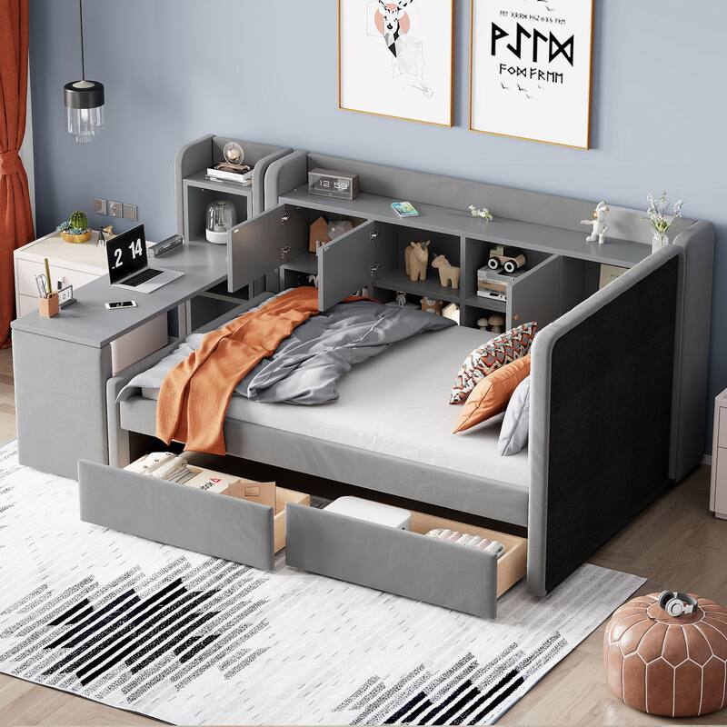 Versatile Twin Size Upholstered Daybed with Built-In Desk and Storage Function by Harper&Bright Designs