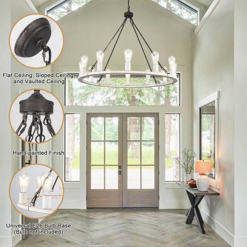 12-Light Circel Candlestick Wagon Wheel Chandelier Hanging Linear Chandelier Lighting for Kitchen Island