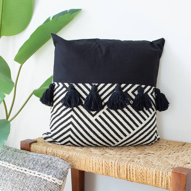 Handwoven Chevron Cotton Throw Pillow Cover - 20" - Black and White