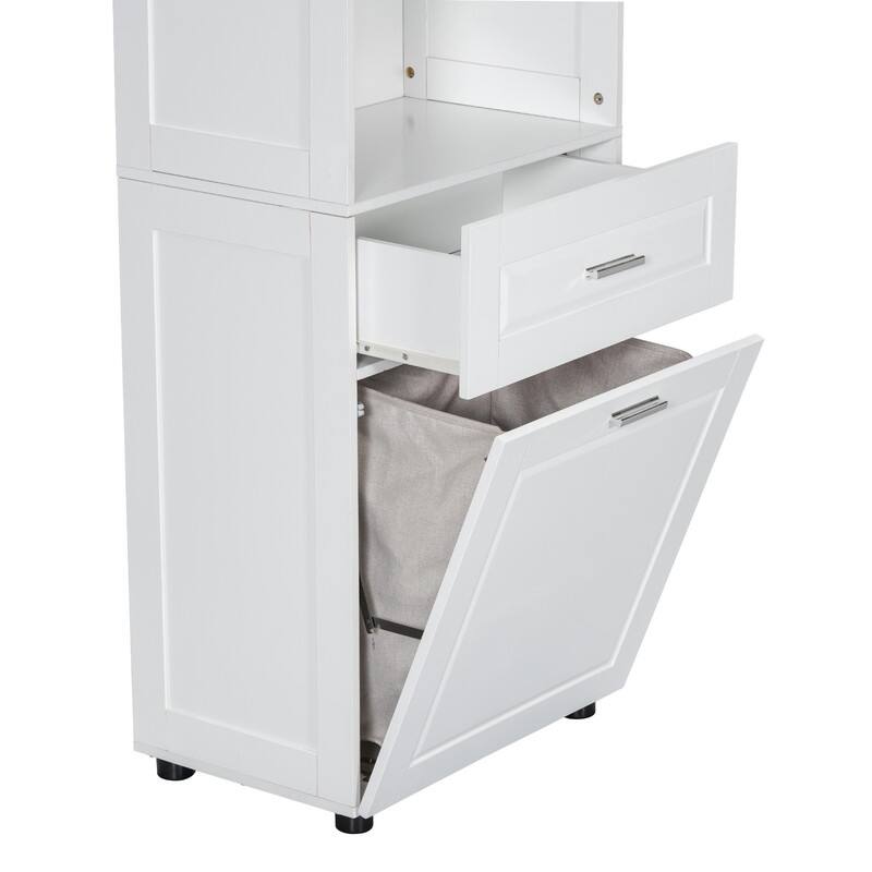 Tall Tilt Out Laundry Hamper Cabinet With Drawer Bathroom Storage Cabinet Shelf With Multiple Storage Space