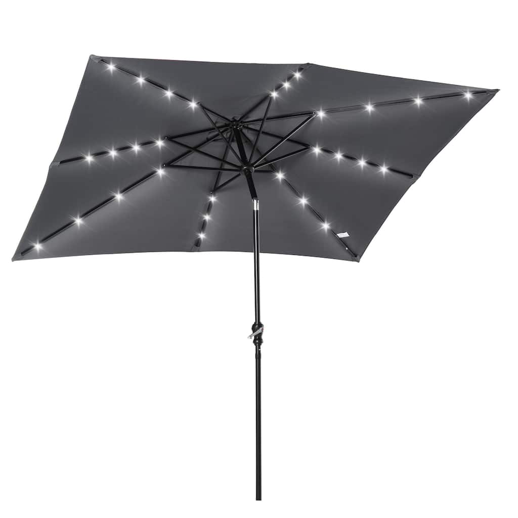 9' x 7' Solar LED Patio Umbrella with Tilt & Crank for Outdoor Shade and Light