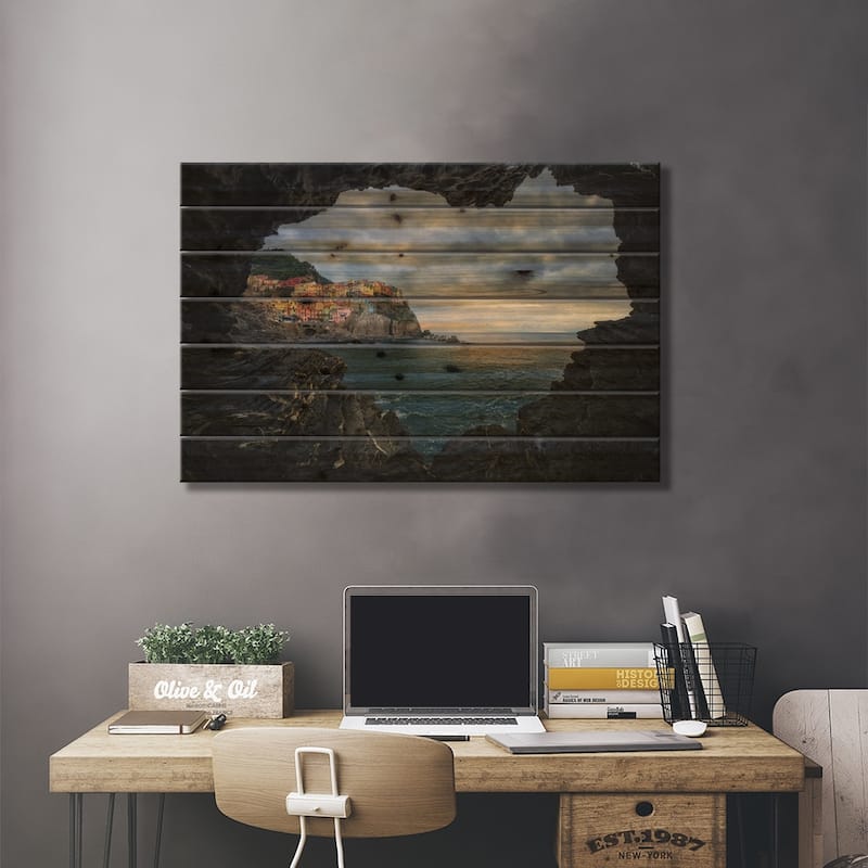 I Love Manarola Print On Wood by Ales Komovec - Multi-Color