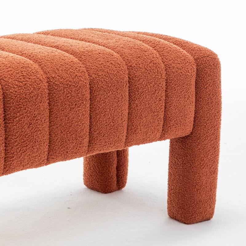 SEYNAR Modern Glam Teddy Velvet Fabric Rectangle Ottoman