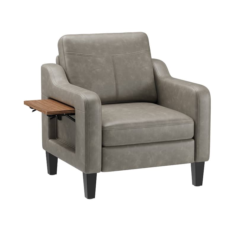 Modern Accent Chair with Wooden Armrest Comfortable Single Sofa Armchair for Living Room Bedroom Reading