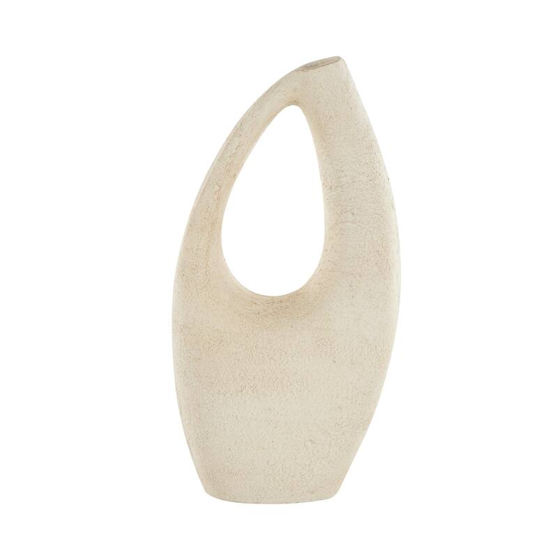 Cream Paper Mache Curved Cutout Abstract Decorative Vase with Brown Distressed Texturing