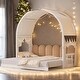 preview thumbnail 1 of 17, Pinewood Ground-Level Twin Size Canopy Bed with Arched Canopy,Tent,Trundle White