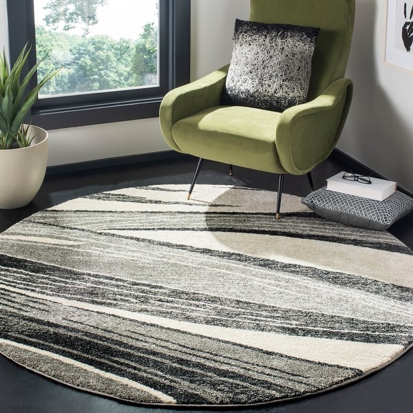 slide 2 of 15, SAFAVIEH Retro Anoek Modern Abstract Rug 8' Round - Light Grey/Ivory - Round