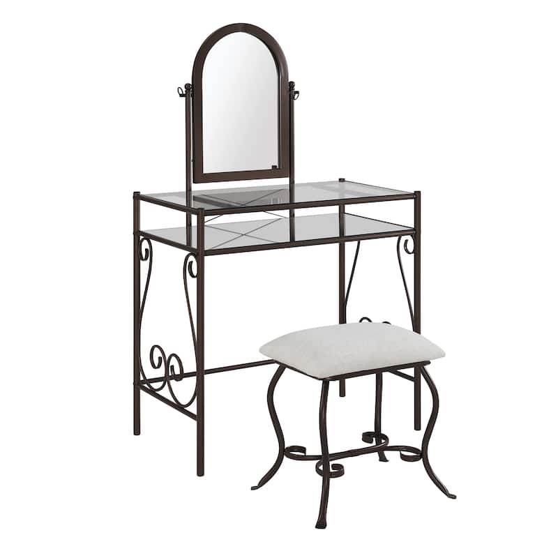 Linon Angelica Glass-top Metal Vanity Set