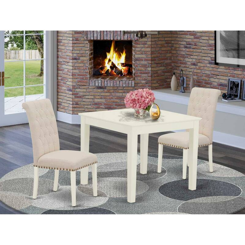 HomeStock 3-Piece Linen White Finish Square Solid Wood Top Dining Table Set