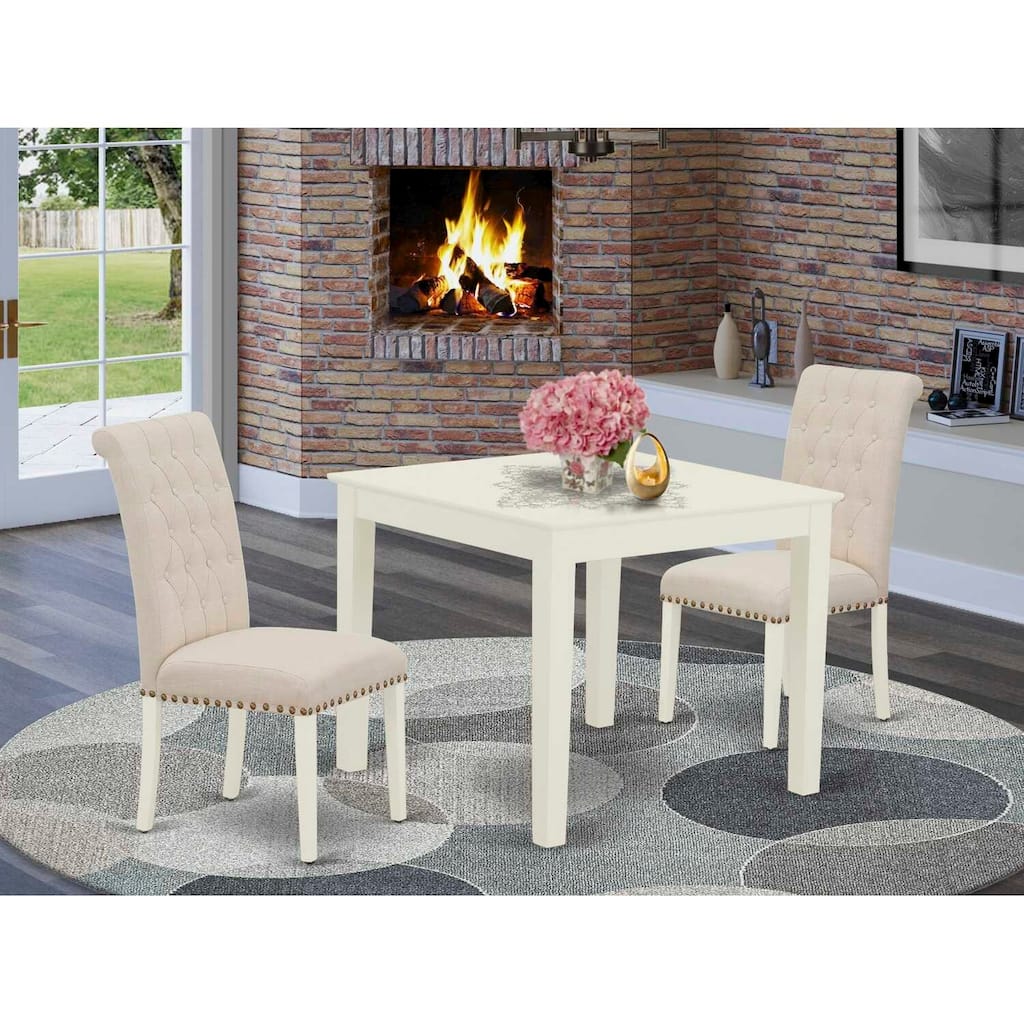 HomeStock 3-Piece Linen White Finish Square Solid Wood Top Dining Table Set