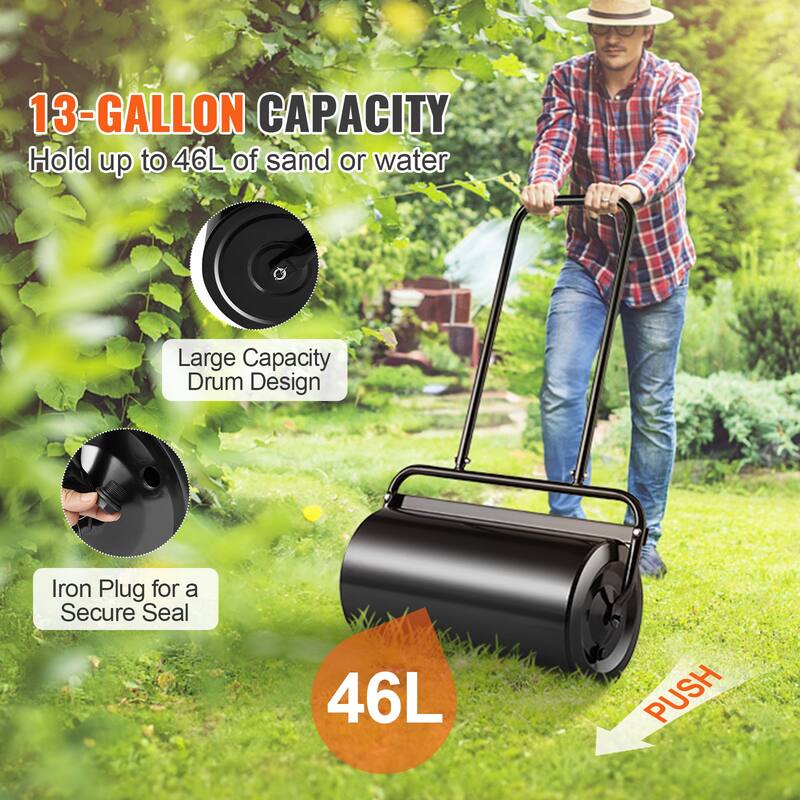 Lawn Roller, Sand/Water Filled Yard Roller, Steel Sod Roller with Easy-turn Plug and U-Shaped Ergonomic Handle