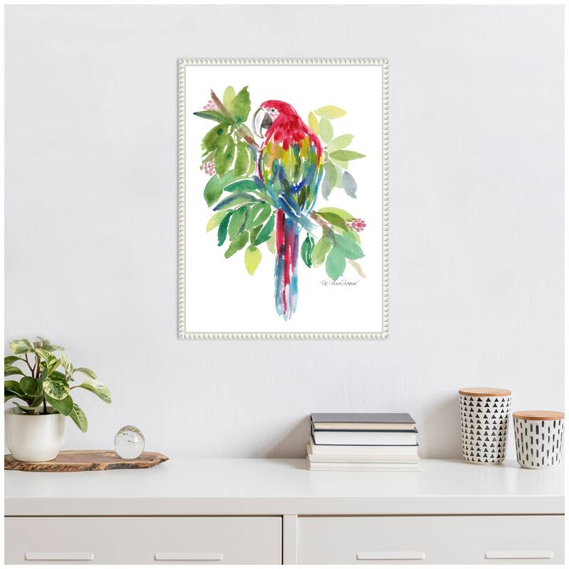 Kate and Laurel Sylvie Bright Parrot in the Greens Framed Canvas by Patricia Shaw