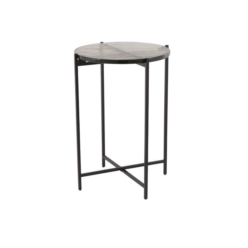 Gold or Black Metal X-Shaped Side End Accent Table with Textured Glass Tabletop