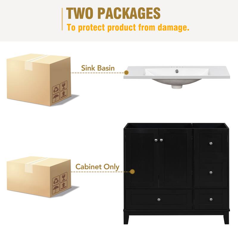 Contemporary 36-Inch Bathroom Vanity with USB Charging, Resin Sink, and Ample Storage