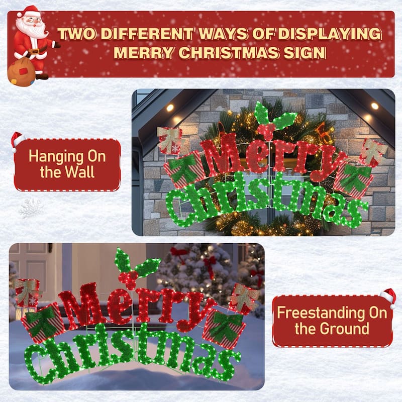 VEIKOUS 6FT Merry Christmas Sign with LED Lights, 2-in-1 Hanging or Freestanding Outdoor/Indoor LED Wall Sign Decor