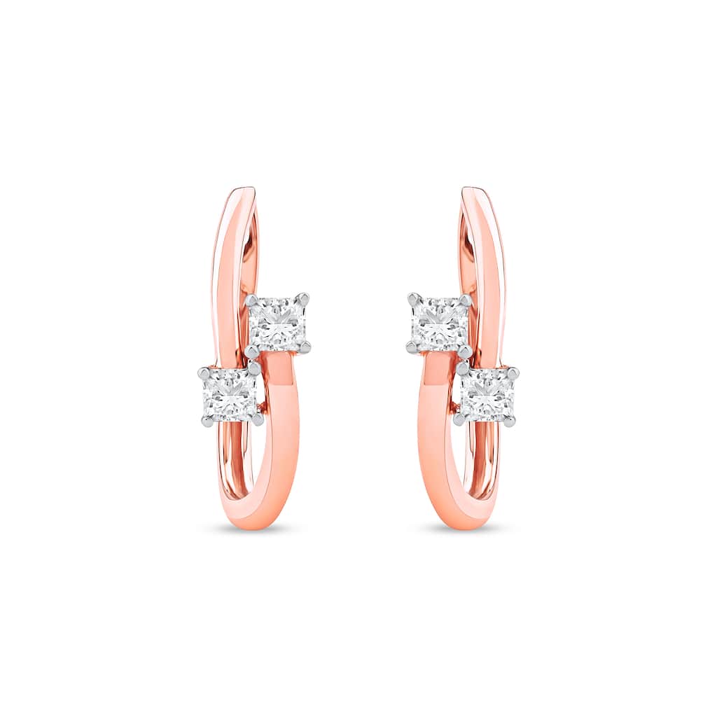 1/3ct TDW Diamond Two Stone Hoop Earrings in 10k Rose Gold for Women - Rose gold